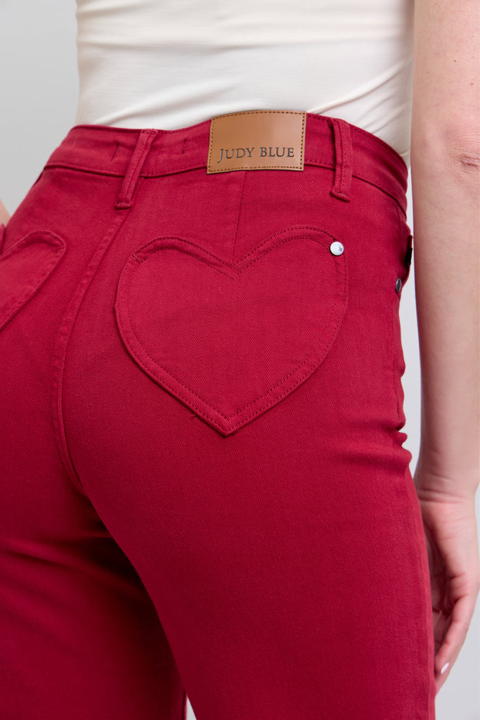 Judy Blue Heart Pocket Scarlet Straight Leg-Denim-Judy Blue-Three Birdies Boutique, Women's Fashion Boutique Located in Kearney, MO