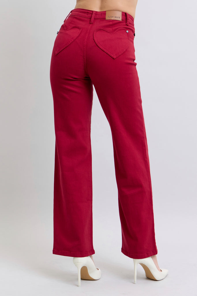 Judy Blue Heart Pocket Scarlet Straight Leg-Denim-Judy Blue-Three Birdies Boutique, Women's Fashion Boutique Located in Kearney, MO