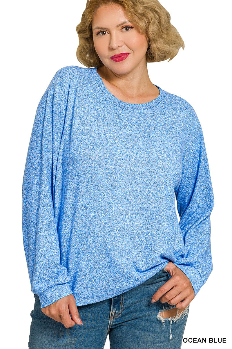 Everyday Soft Hacci Long Sleeve Top-Shirts & Tops-Zenana-Three Birdies Boutique, Women's Fashion Boutique Located in Kearney, MO