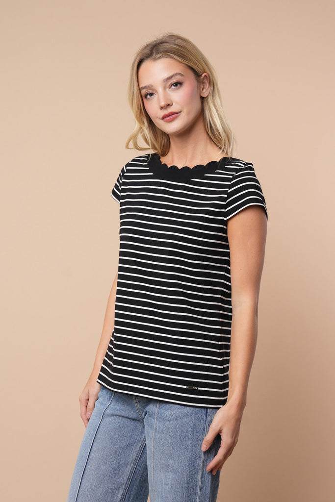 White Birch Striped Short Sleeve Knit Top-Shirts & Tops-White Birch-Three Birdies Boutique, Women's Fashion Boutique Located in Kearney, MO