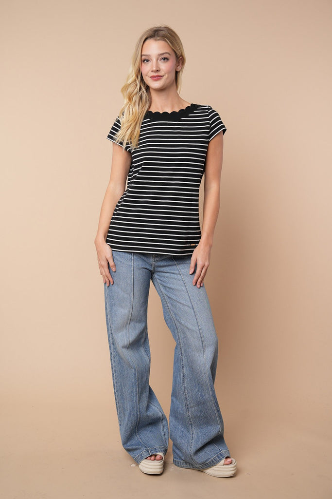 White Birch Striped Short Sleeve Knit Top-Shirts & Tops-White Birch-Three Birdies Boutique, Women's Fashion Boutique Located in Kearney, MO