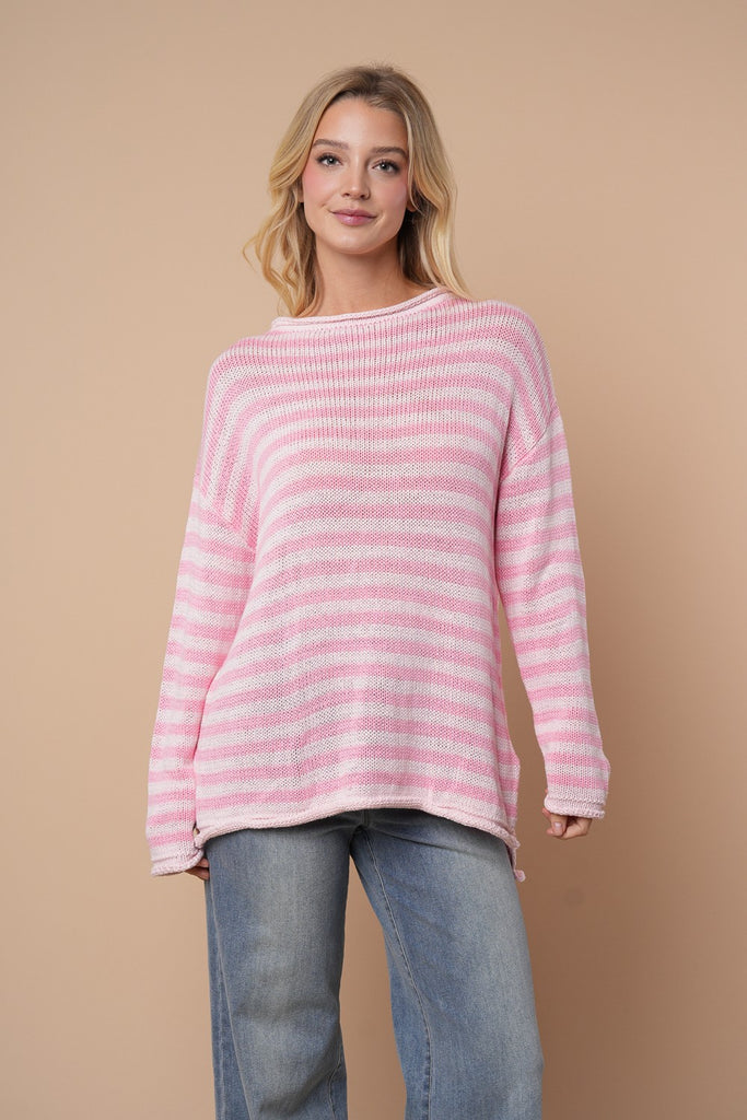 White Birch Long Sleeve Striped Knit Top-Shirts & Tops-White Birch-Three Birdies Boutique, Women's Fashion Boutique Located in Kearney, MO