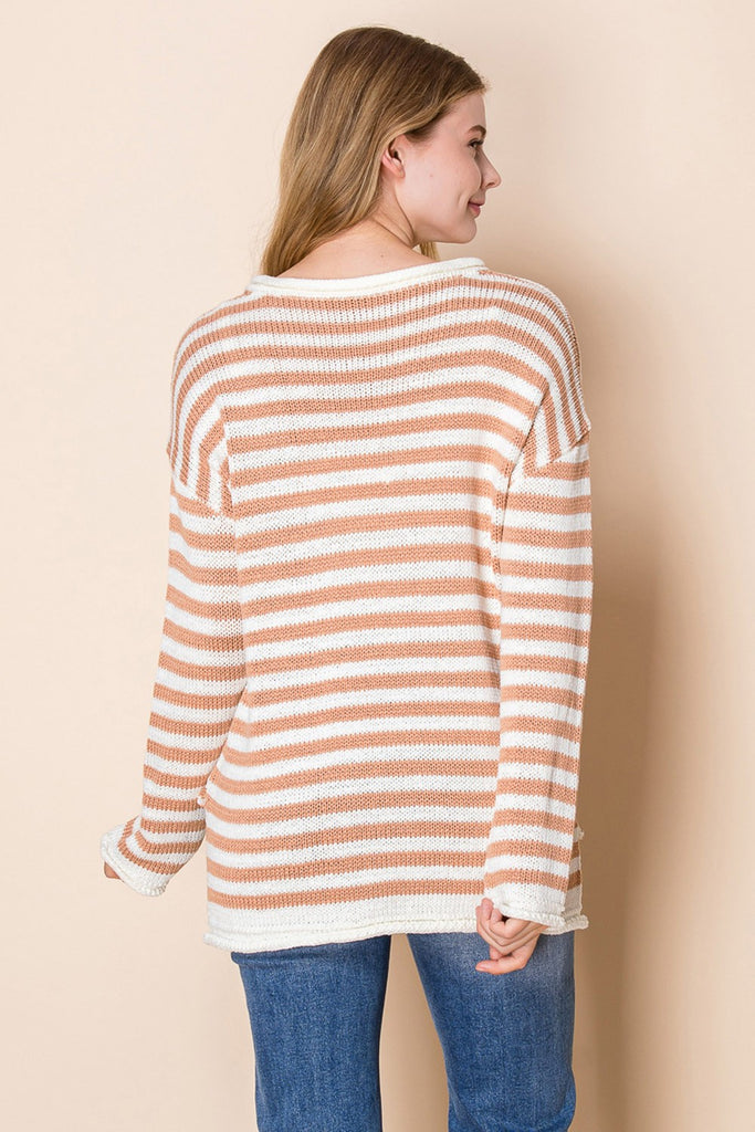White Birch Long Sleeve Striped Knit Top-Shirts & Tops-White Birch-Three Birdies Boutique, Women's Fashion Boutique Located in Kearney, MO
