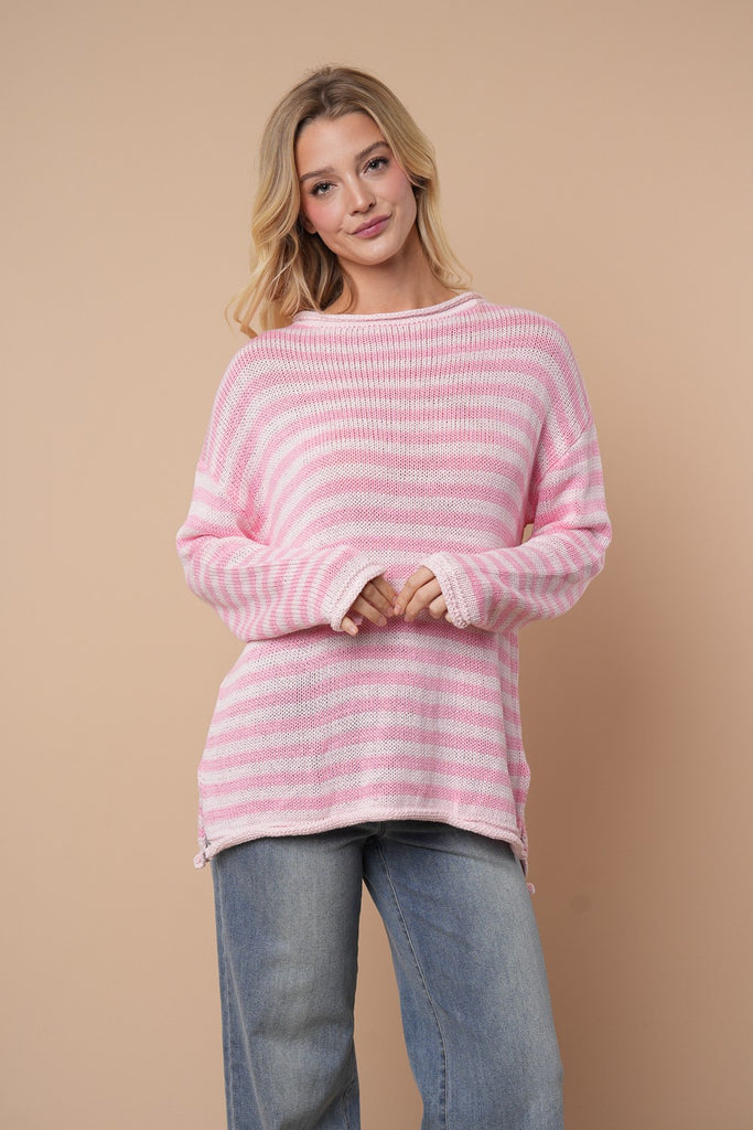 White Birch Long Sleeve Striped Knit Top-Shirts & Tops-White Birch-Three Birdies Boutique, Women's Fashion Boutique Located in Kearney, MO