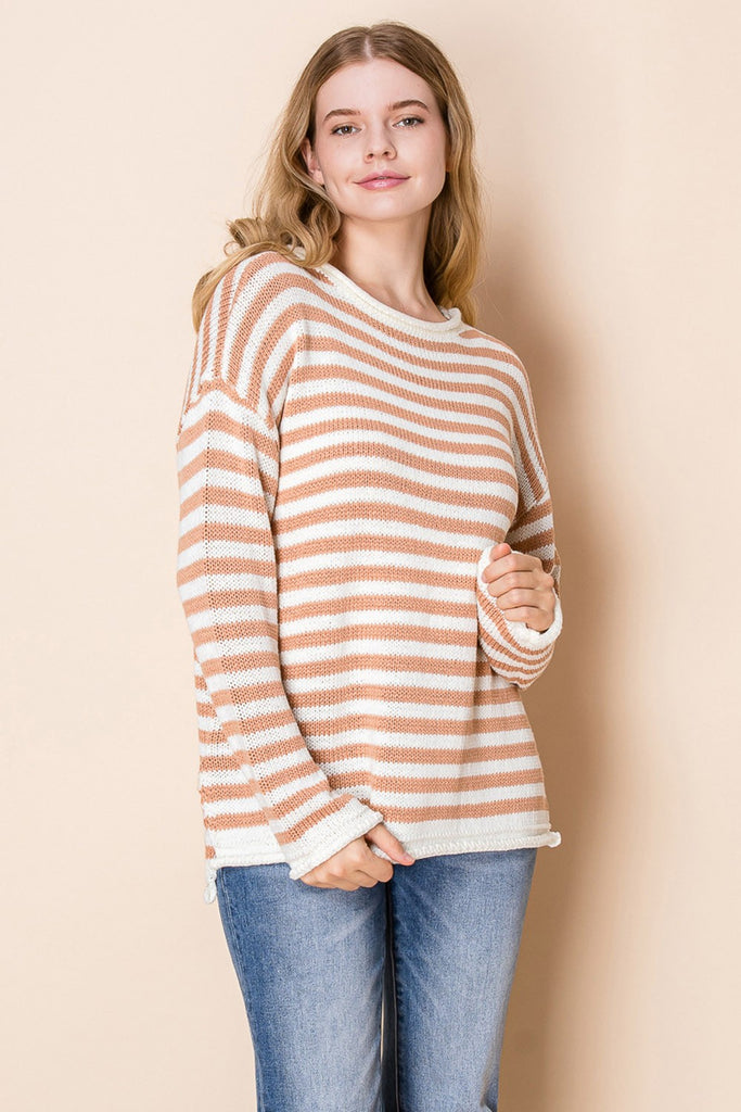 White Birch Long Sleeve Striped Knit Top-Shirts & Tops-White Birch-Three Birdies Boutique, Women's Fashion Boutique Located in Kearney, MO