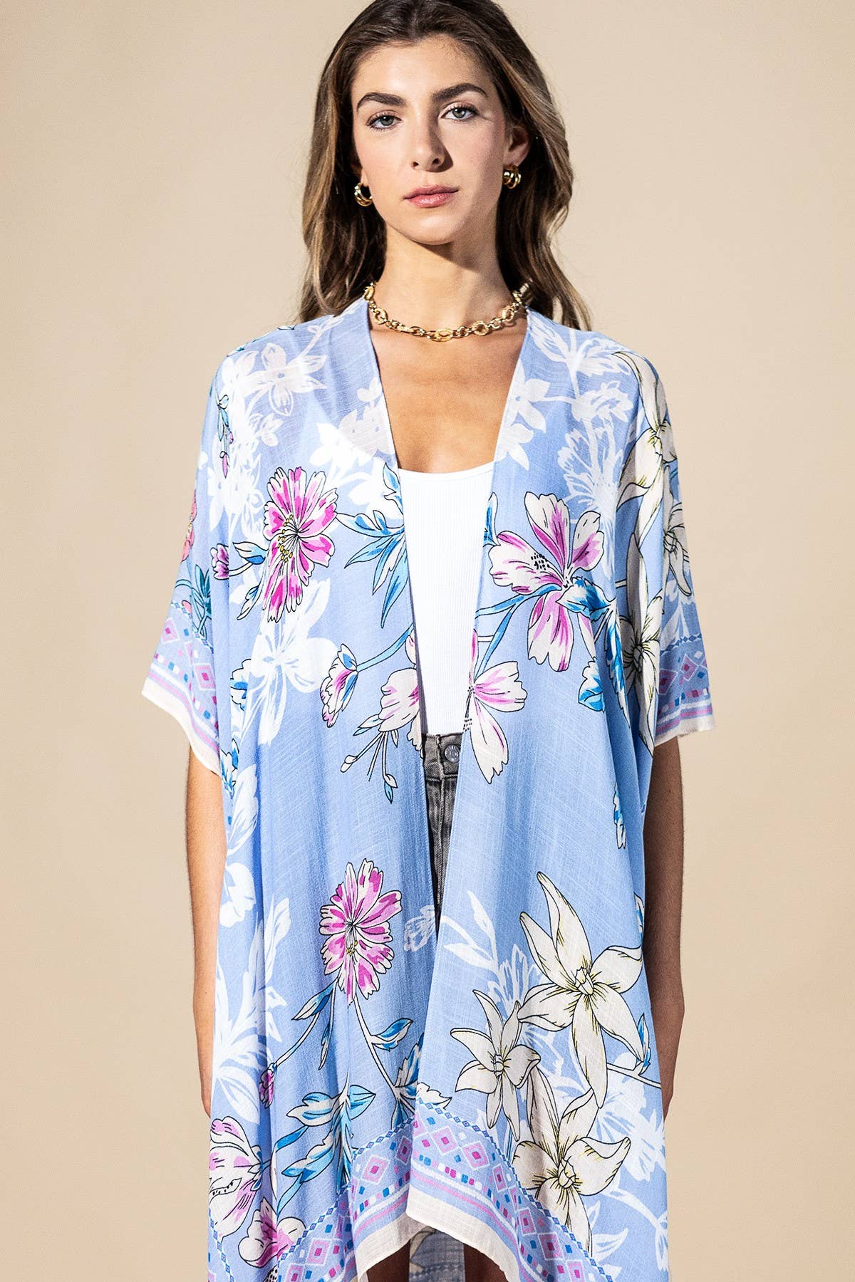Blue Drift Viscose Kimono: PERIWINKLE-Urbanista-Three Birdies Boutique, Women's Fashion Boutique Located in Kearney, MO