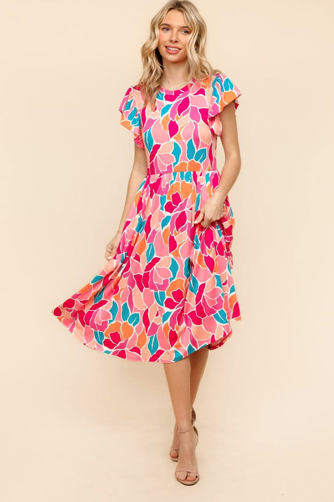 Fit and Flare Geometric Midi Dress-Midi Dresses-Haptics-Three Birdies Boutique, Women's Fashion Boutique Located in Kearney, MO