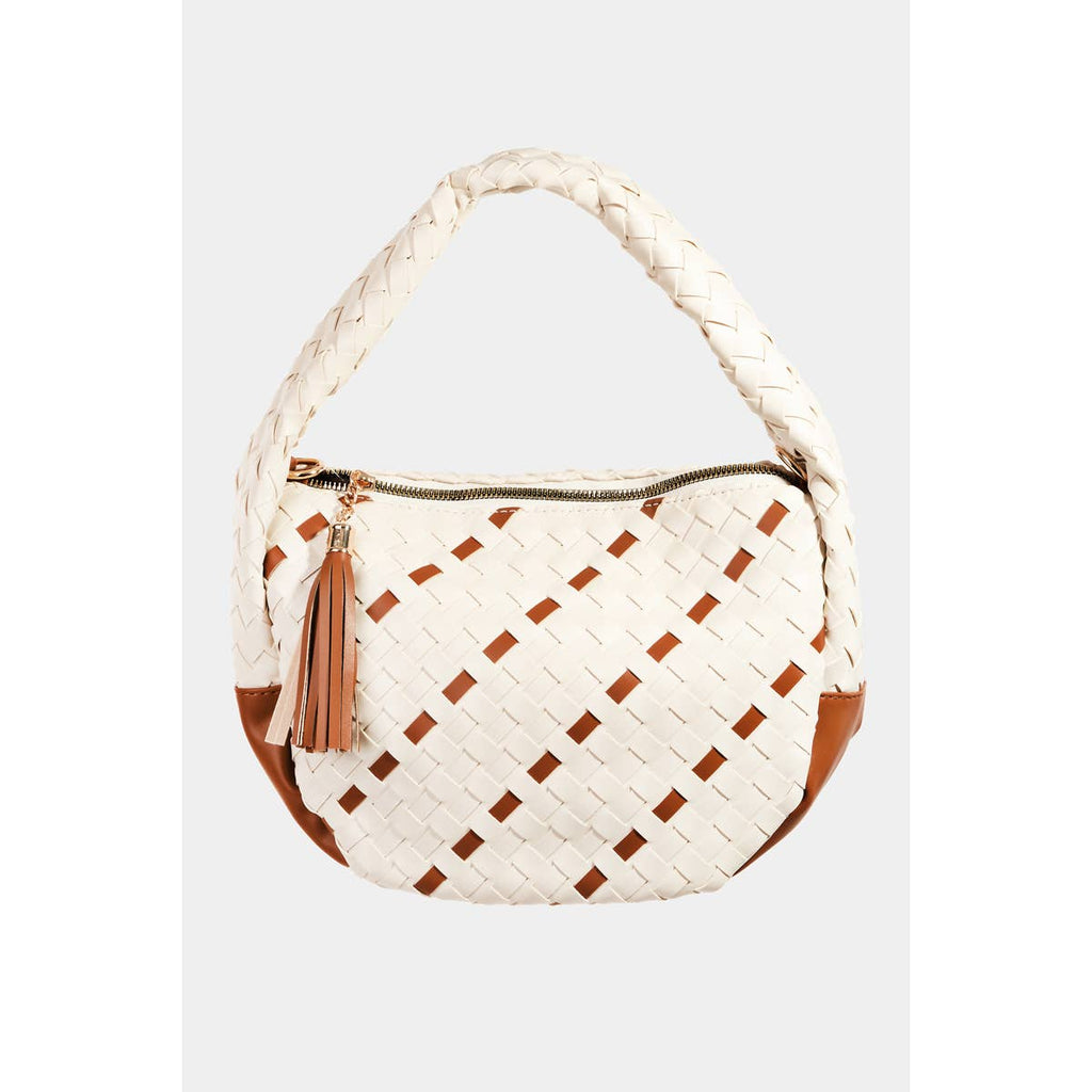 Faux Leather Basket Weave Semi Circle Bag: IV-Collections by Fame Accessories-Three Birdies Boutique, Women's Fashion Boutique Located in Kearney, MO