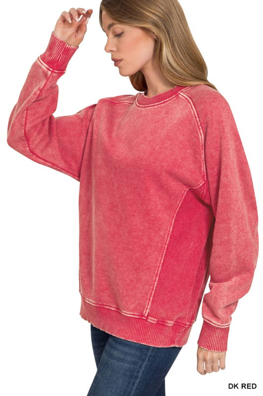 Vintage Wash Ribbed Sweatshirt-Sweatshirts-Zenana-Three Birdies Boutique, Women's Fashion Boutique Located in Kearney, MO