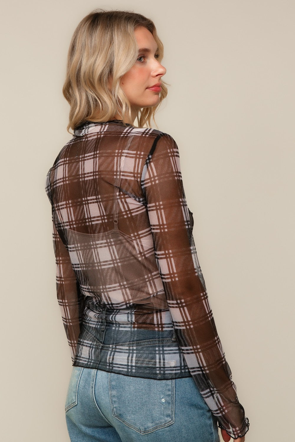 Plaid Mesh Top Black { product_type }}