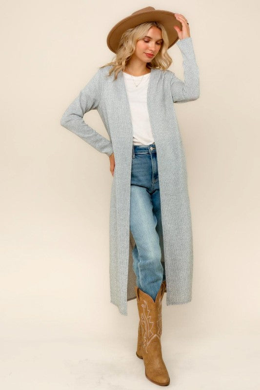 Two Tone Open Duster Cardigan W/ Side Slits-Sweaters-Haptics-Three Birdies Boutique, Women's Fashion Boutique Located in Kearney, MO