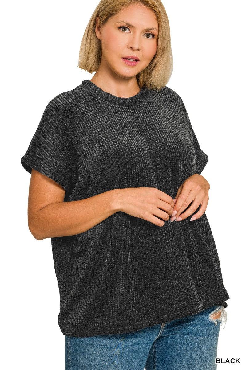 Chenille Waffle Cap Sleeve Sweater { product_type }}