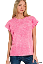 Mineral Washed Cuffed Sleeve Top { product_type }}