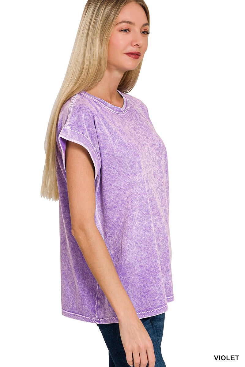 Mineral Washed Cuffed Sleeve Top { product_type }}