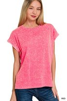 Mineral Washed Cuffed Sleeve Top-Top-Zenana-Three Birdies Boutique, Women's Fashion Boutique Located in Kearney, MO