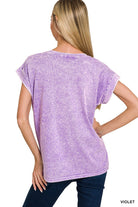 Mineral Washed Cuffed Sleeve Top { product_type }}