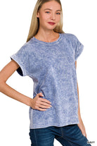 Mineral Washed Cuffed Sleeve Top-Top-Zenana-Three Birdies Boutique, Women's Fashion Boutique Located in Kearney, MO