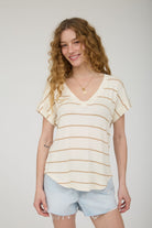 Stripe Cuffed Short Sleeve Top { product_type }}