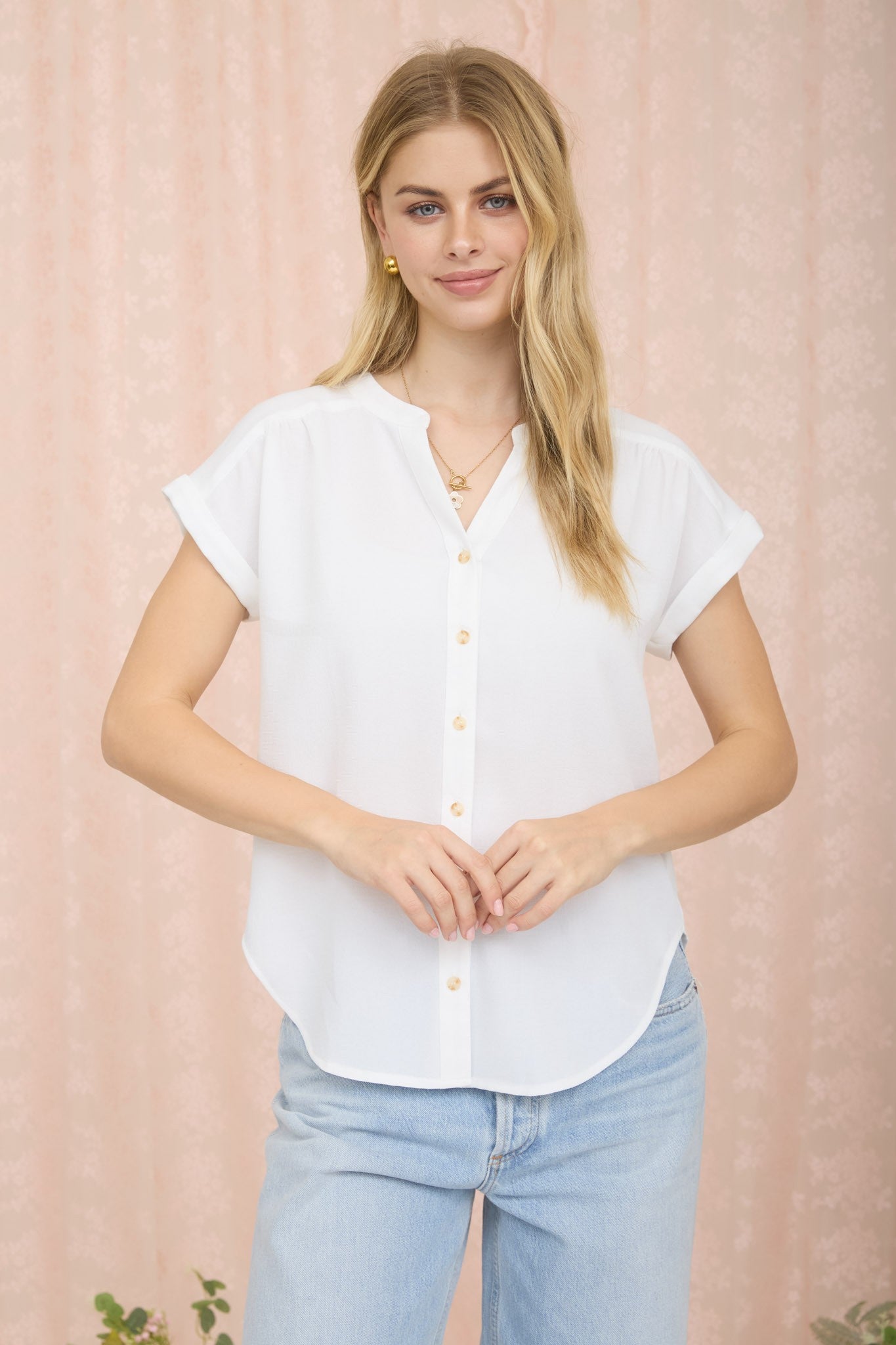 Cuffed Short Sleeve Button Down { product_type }}