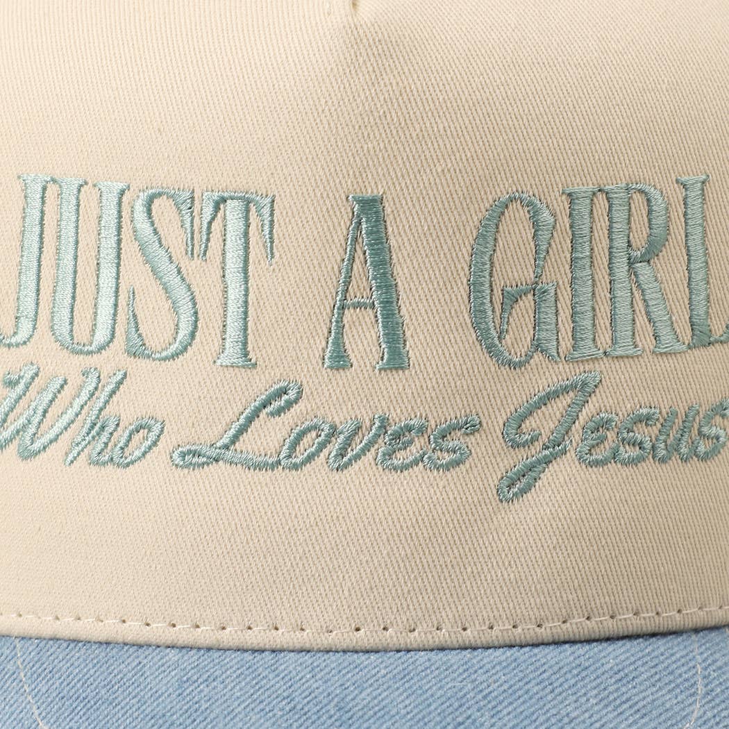 Just A Girl Who Loves Jesus Embroidery Trucker Hat: Hot Pink / ONE SIZE { product_type }}