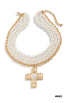 Notable Hammered Cross Multi-Wrap Pearl Necklace { product_type }}