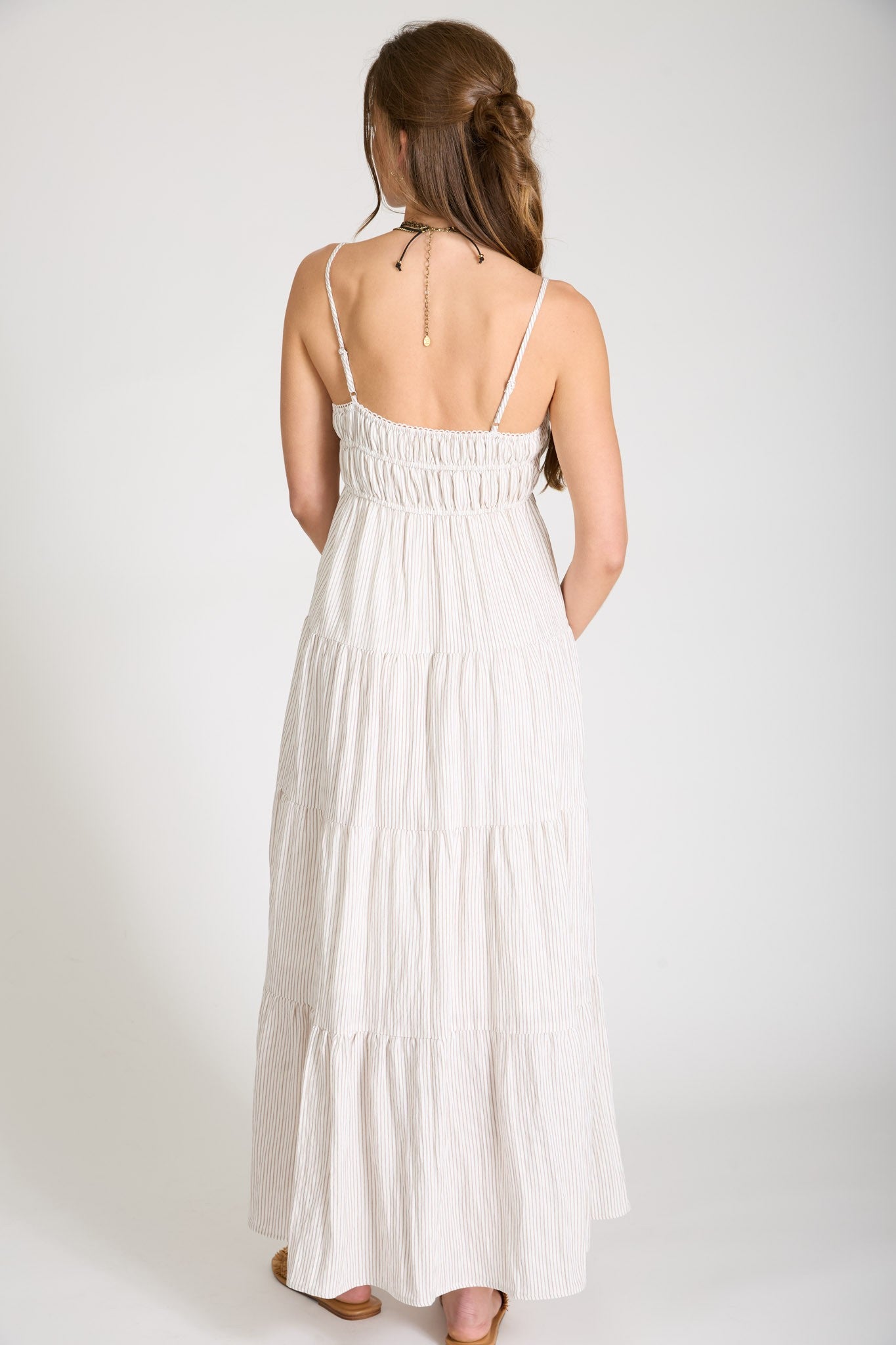 Stripe Shirred Empire Waist Dress { product_type }}