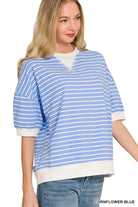 Striped Rib Banded Pullover { product_type }}