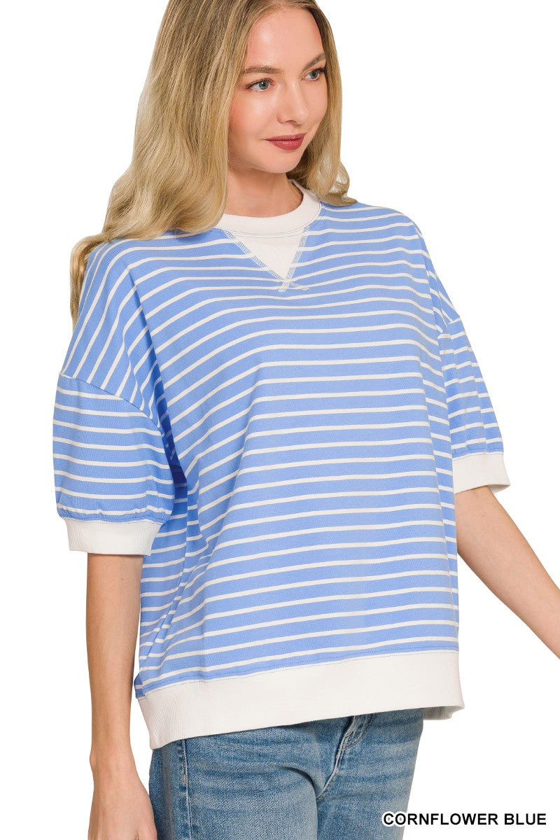 Striped Rib Banded Pullover { product_type }}