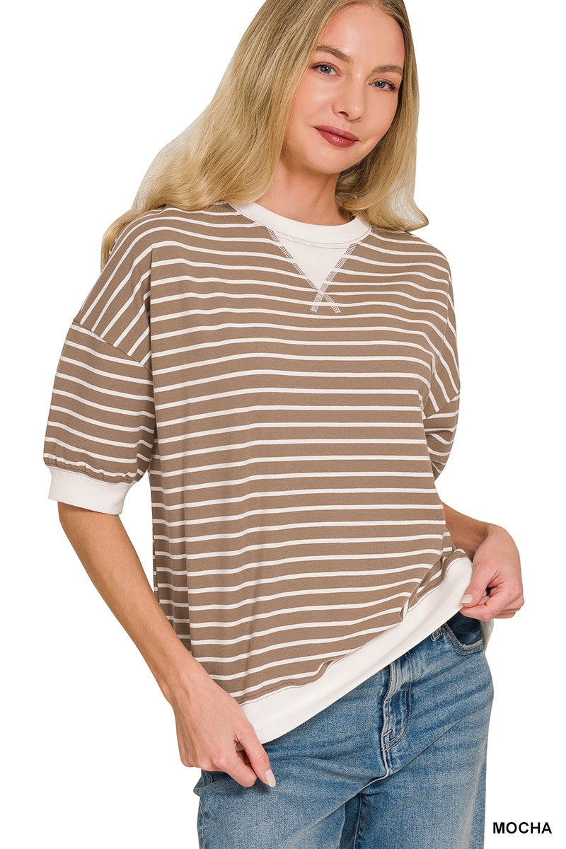 Striped Rib Banded Pullover { product_type }}