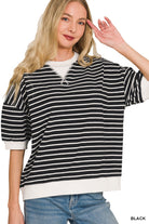 Striped Rib Banded Pullover { product_type }}