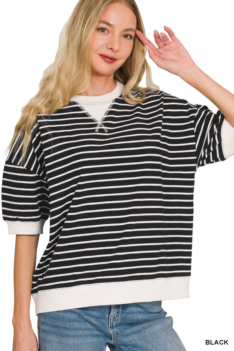 Striped Rib Banded Pullover { product_type }}