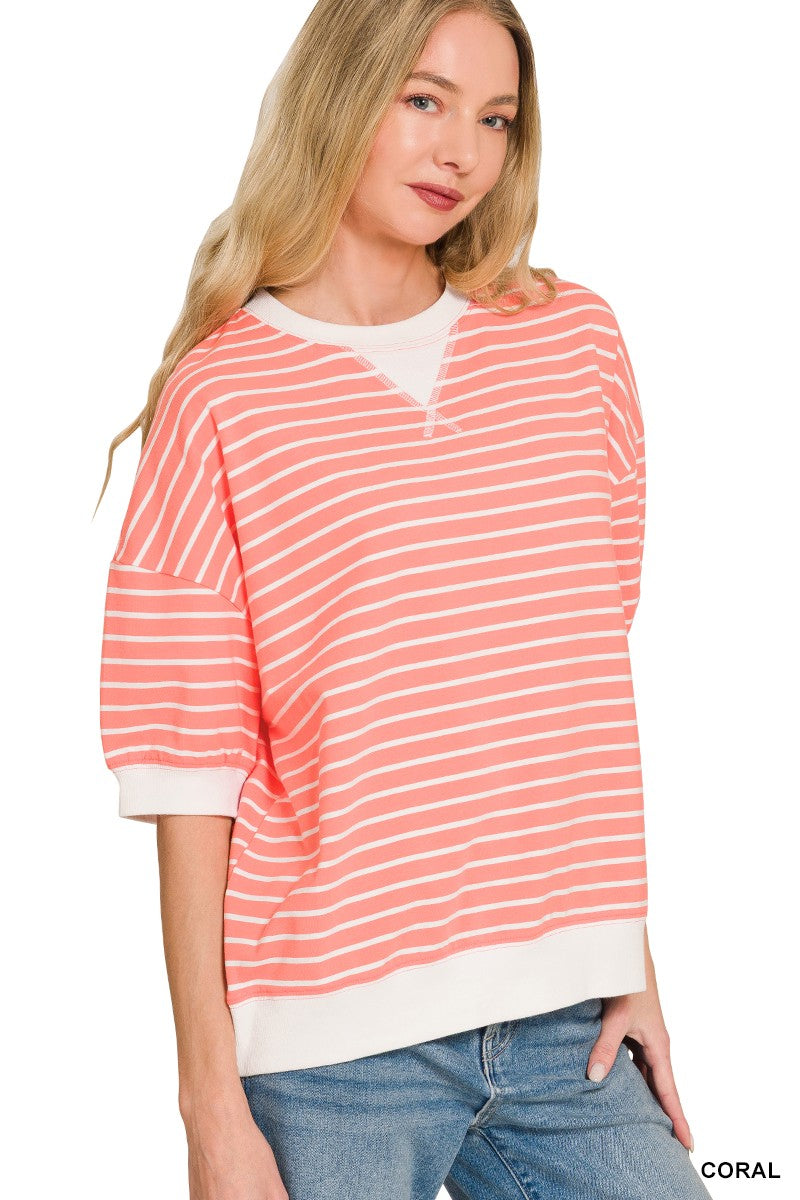 Striped Rib Banded Pullover { product_type }}