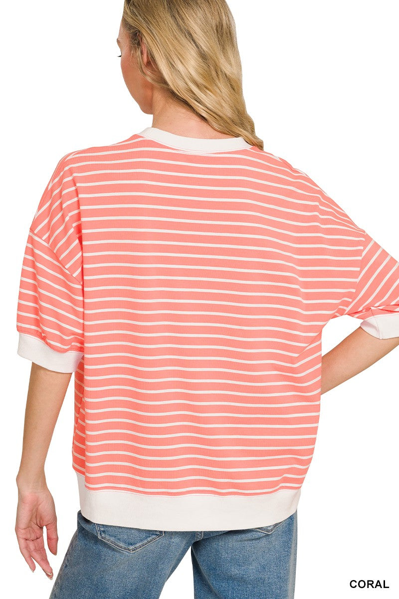 Striped Rib Banded Pullover { product_type }}