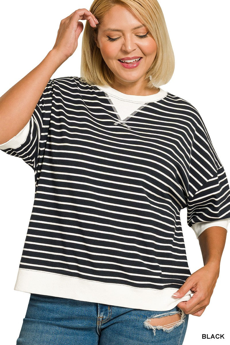 Striped Rib Banded Pullover { product_type }}