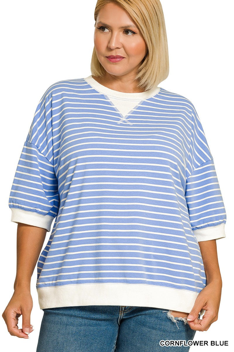Striped Rib Banded Pullover { product_type }}
