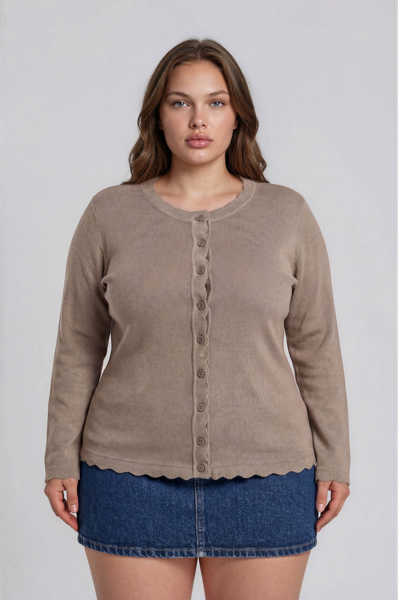 Scalloped Long Sleeve Button Down { product_type }}