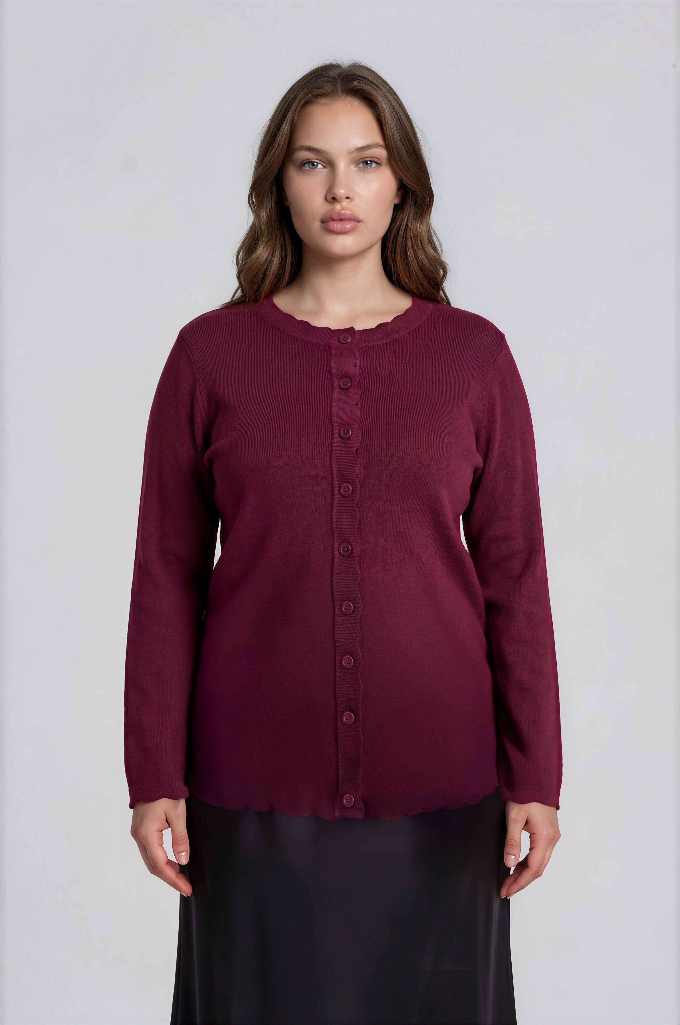 Scalloped Long Sleeve Button Down { product_type }}