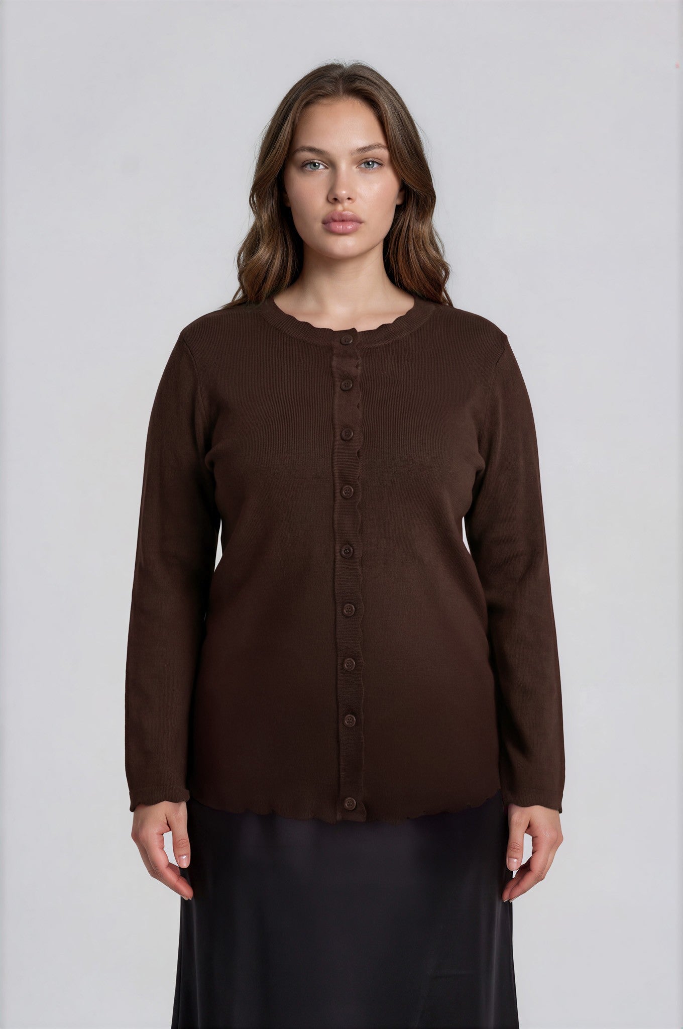 Scalloped Long Sleeve Button Down { product_type }}