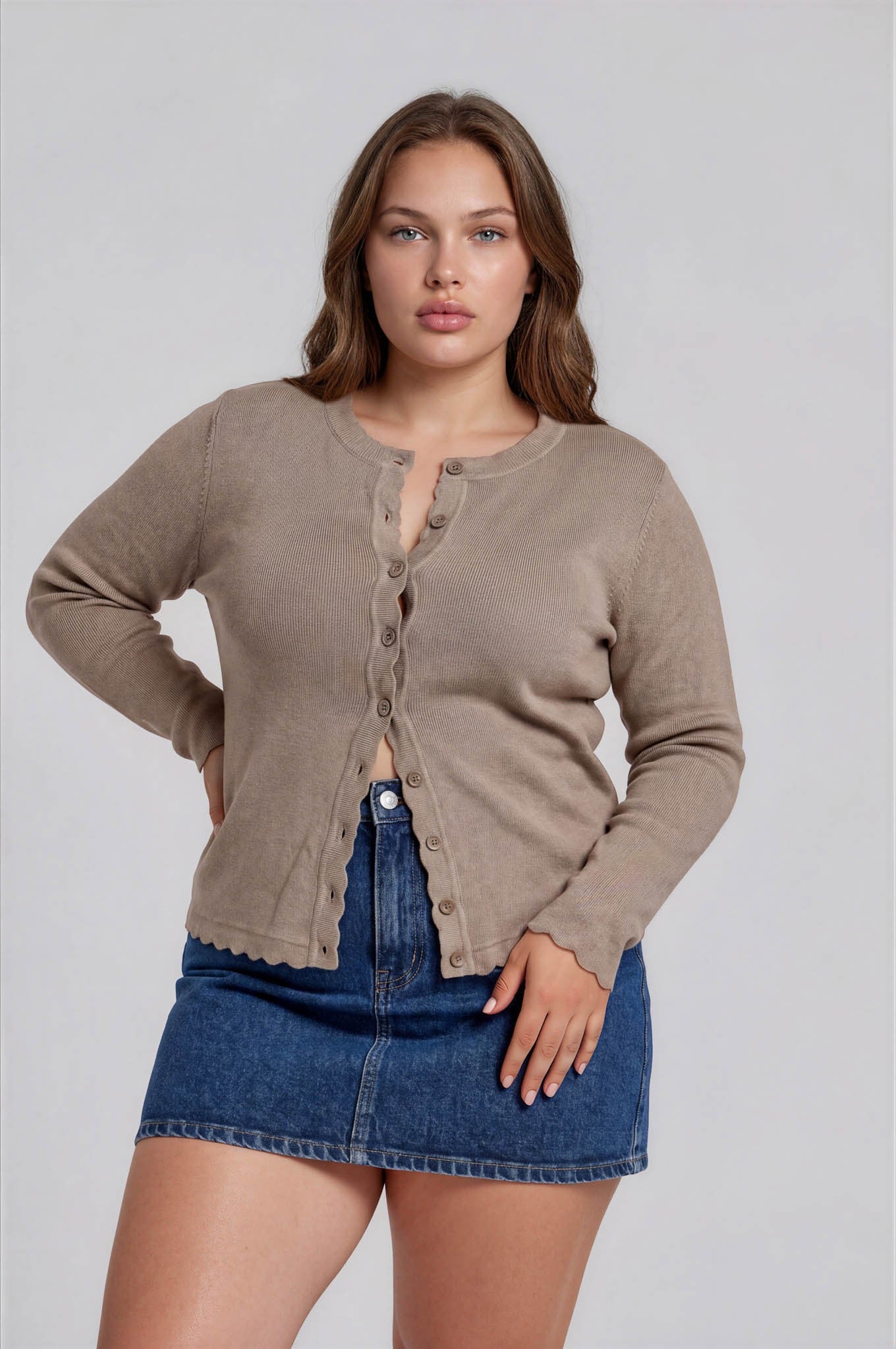 Scalloped Long Sleeve Button Down { product_type }}