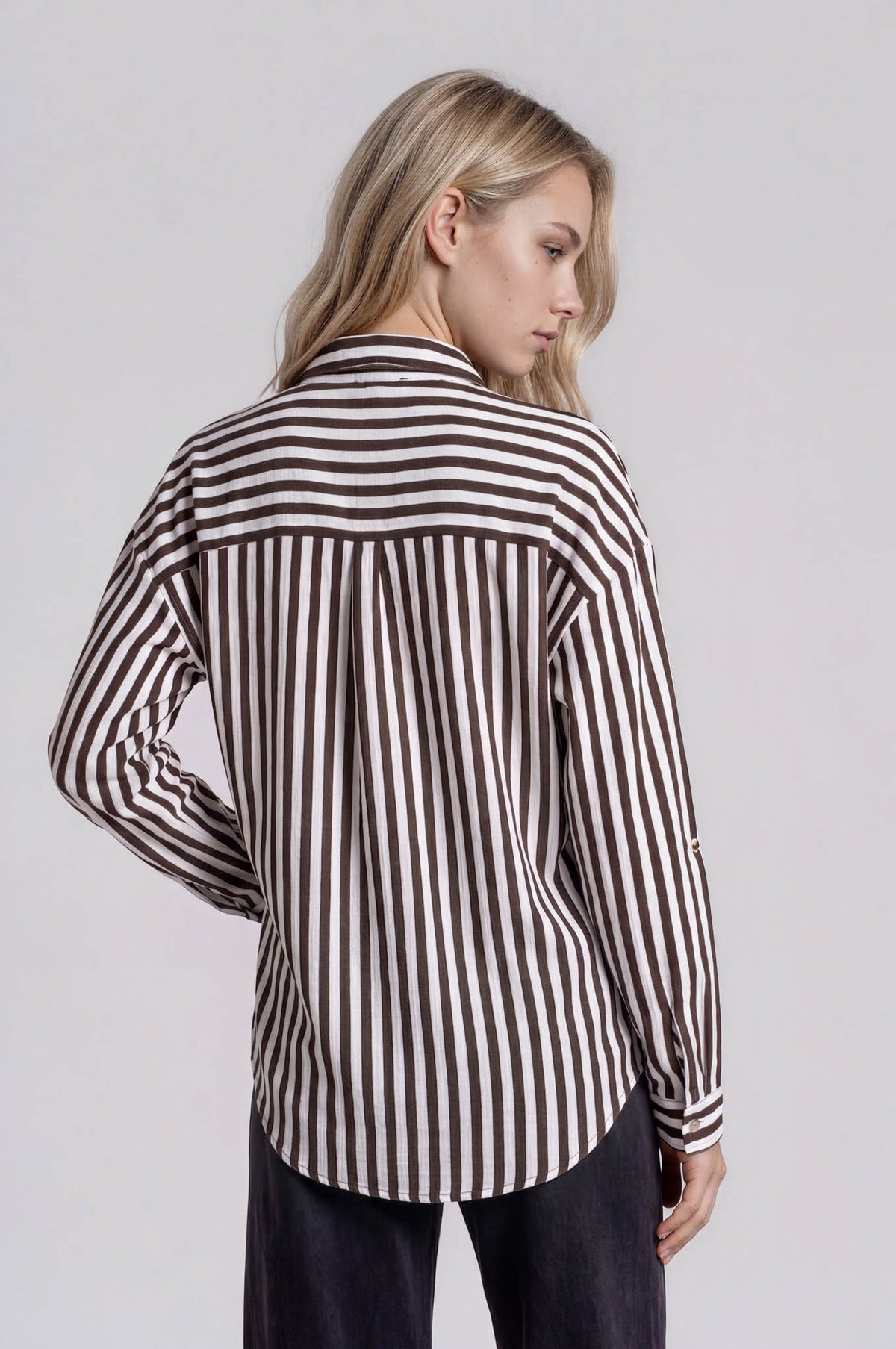 Vertical Stripe Collared Button Down Shirt { product_type }}