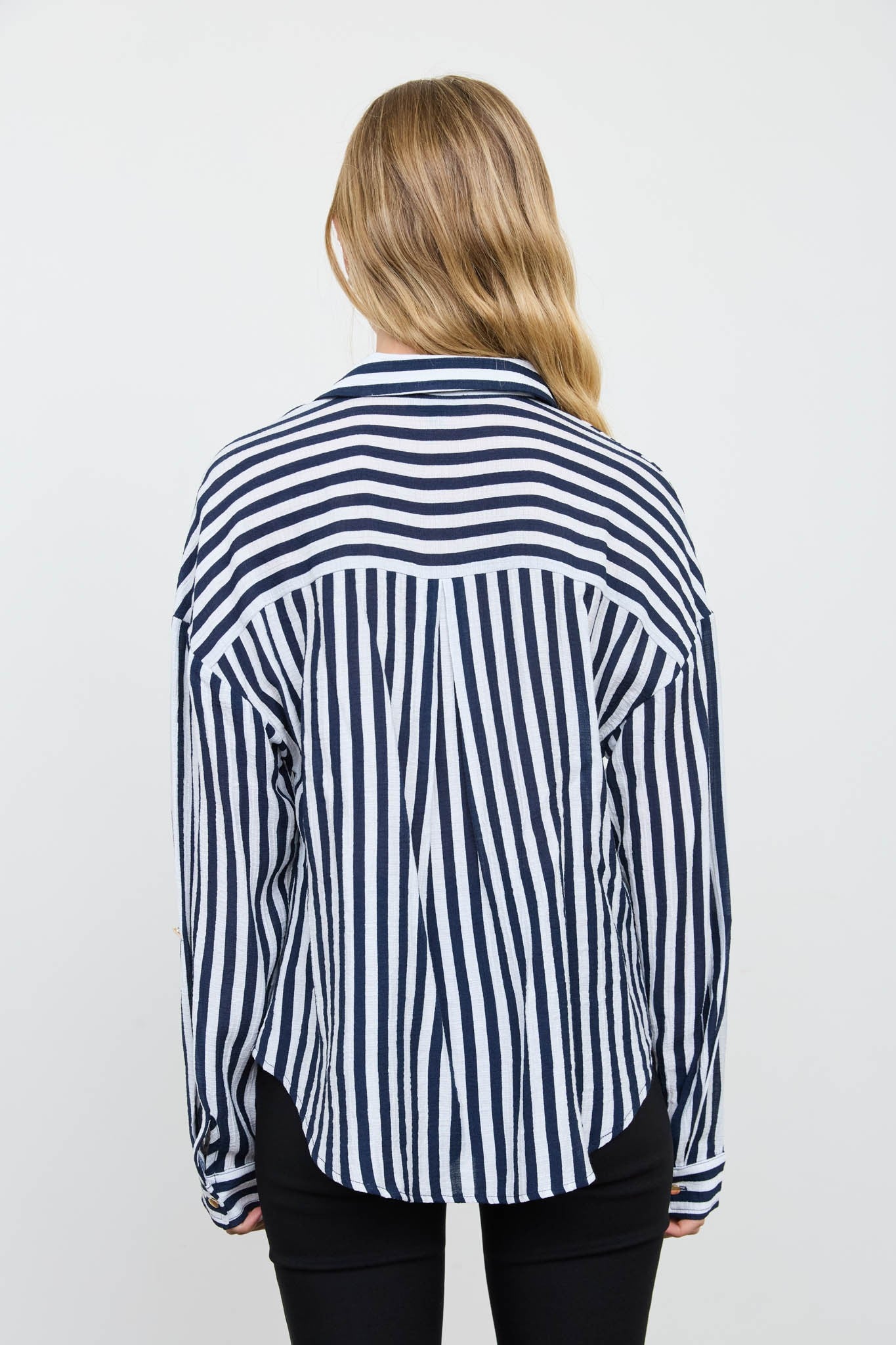 Vertical Stripe Collared Button Down Shirt { product_type }}