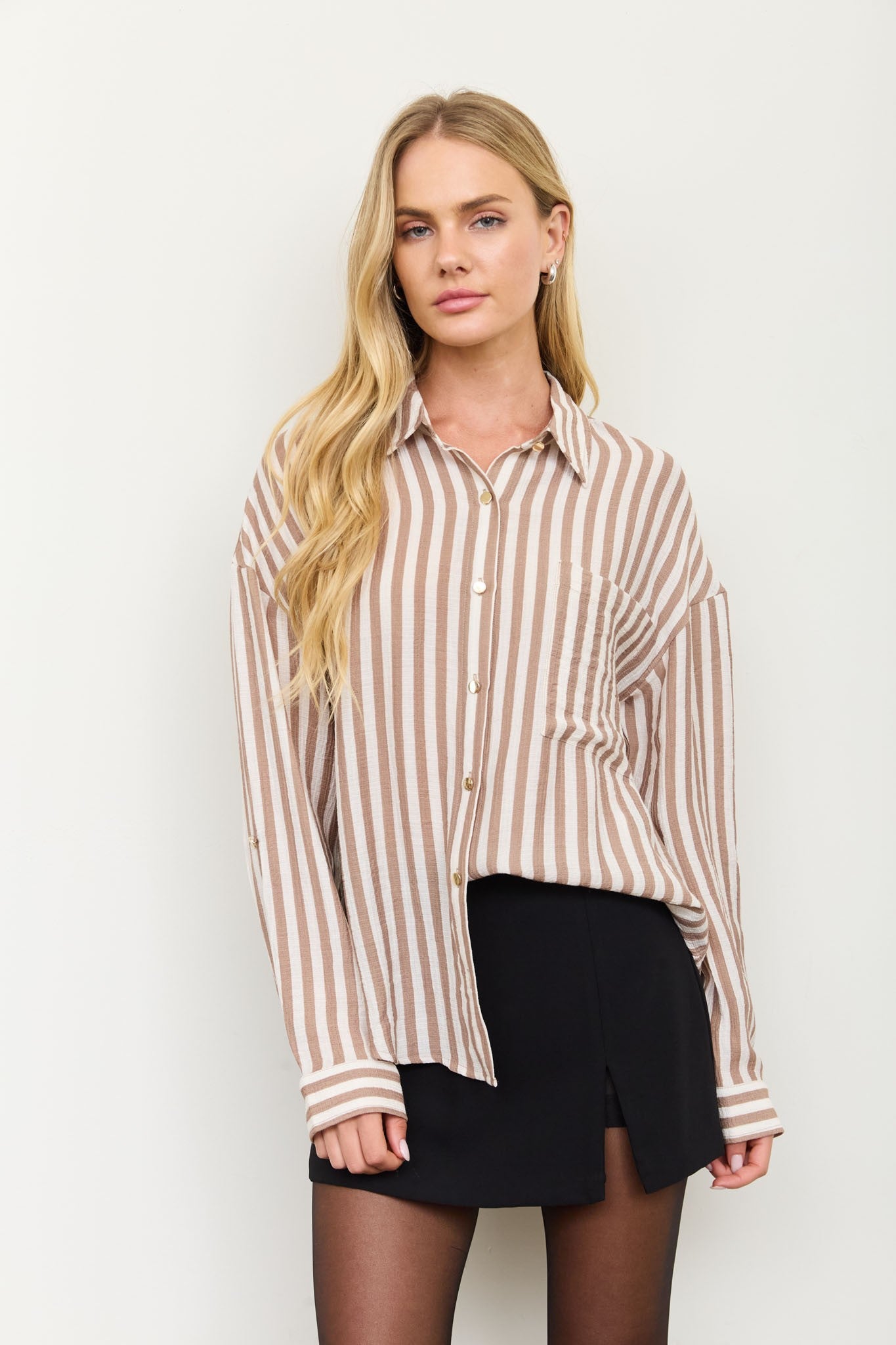 Vertical Stripe Collared Button Down Shirt { product_type }}