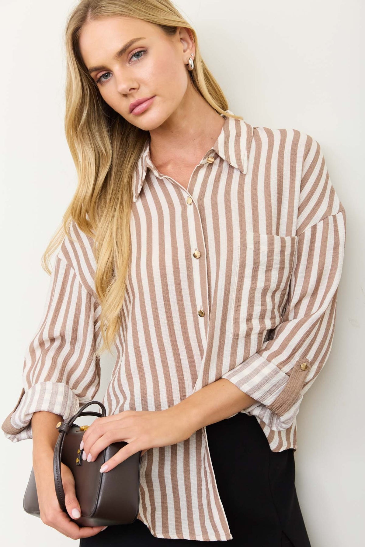 Vertical Stripe Collared Button Down Shirt { product_type }}