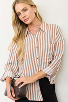 Vertical Stripe Collared Button Down Shirt { product_type }}