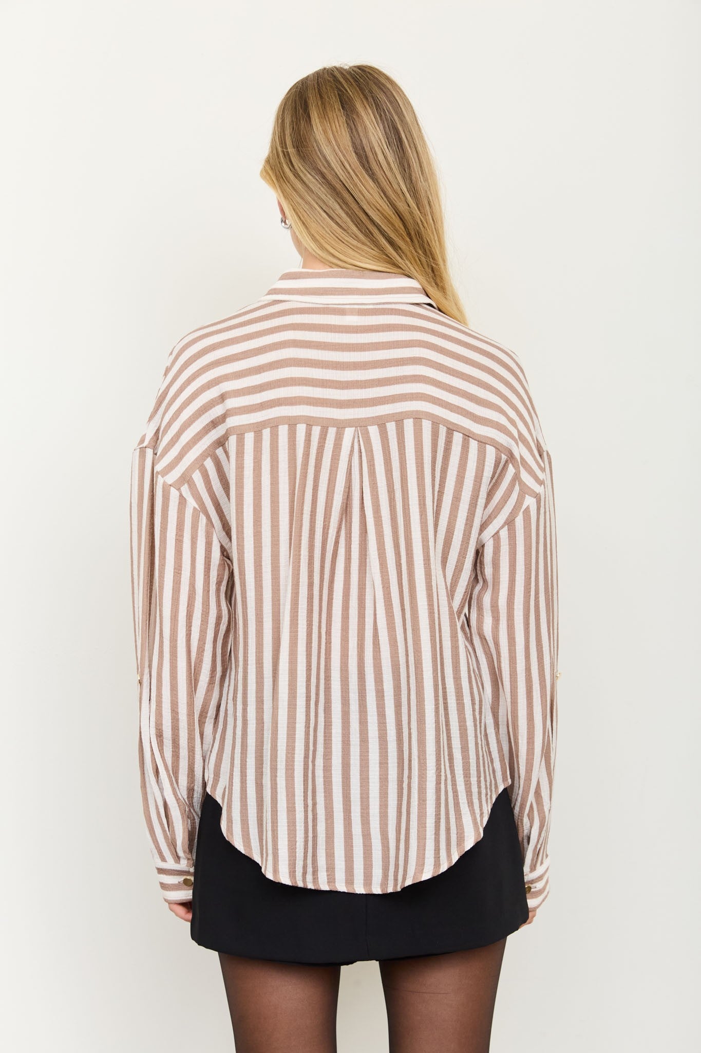 Vertical Stripe Collared Button Down Shirt { product_type }}