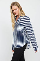 Vertical Stripe Collared Button Down Shirt { product_type }}
