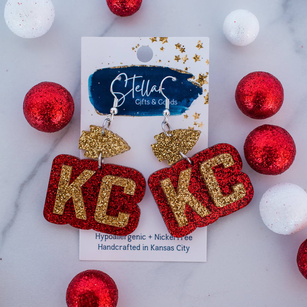 Kansas City Football Glitter KC Arrowhead Double Layer Drops-Stellar Gifts & Goods Wholesale-Three Birdies Boutique, Women's Fashion Boutique Located in Kearney, MO