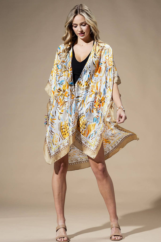 Coral Flowing Silky Feel Kimono with Flower Print-Urbanista-Three Birdies Boutique, Women's Fashion Boutique Located in Kearney, MO