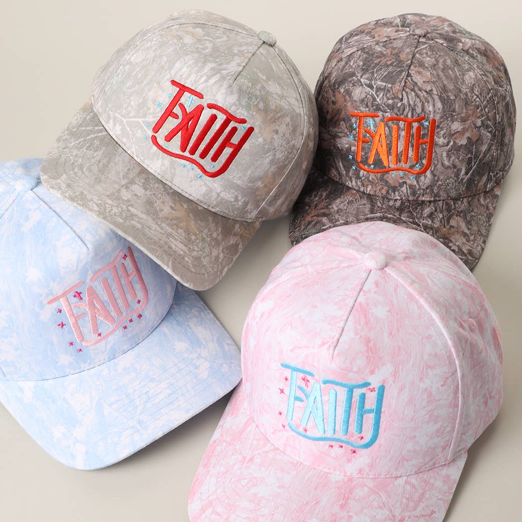 FAITH Embroidered Camo Trucker Hat: PINK CAMO / ONE SIZE { product_type }}