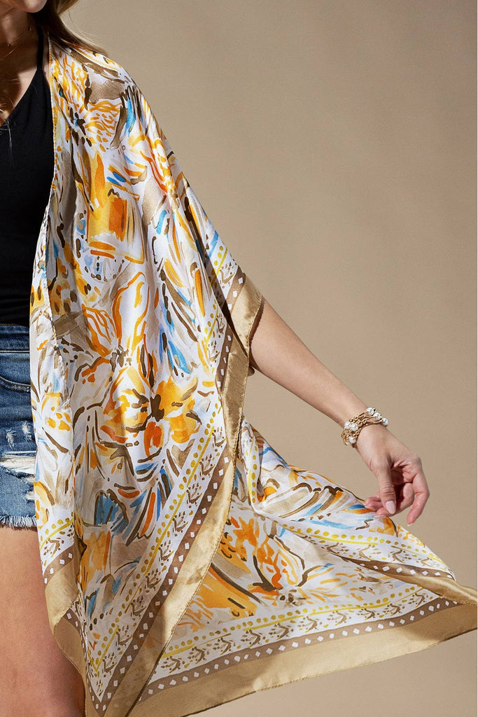 Coral Flowing Silky Feel Kimono with Flower Print-Urbanista-Three Birdies Boutique, Women's Fashion Boutique Located in Kearney, MO